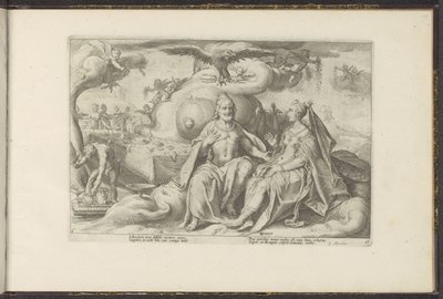 Jupiter og Juno diskuterer hvilket av kjønnene som har større kjærlighetslyst Ovids metamorfoser (serietittel) Gjenskapninger av P. Ovidius Naso (serietittel) av Hendrick Goltzius (workshop of)