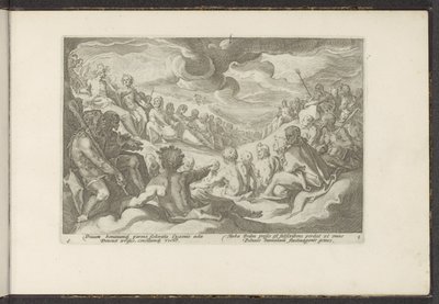 Jupiter tilkaller de olympiske gudene Ovids metamorfoser (serietittel) Gjenskapninger av P. Ovidius Naso (serietittel) av Hendrick Goltzius (workshop of)