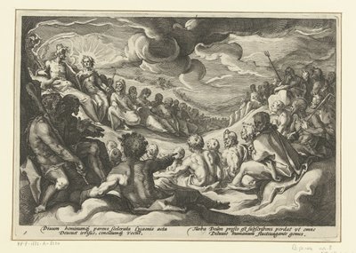 Jupiter tilkaller de olympiske gudene Ovids metamorfoser (serietittel) av Hendrick Goltzius (workshop of)