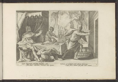 Lycaon blir til en ulv Ovids metamorfoser (serietittel) Gjenskapninger av P. Ovidius Naso (serietittel) av Hendrick Goltzius (workshop of)