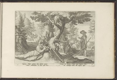 Mercurius en Battus Ovidius' Metamorfosen (serietittel) Herscheppingen van P. Ovidius Naso (serietittel) av Hendrick Goltzius (workshop of)