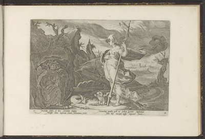 Minerva ber Envy om å tenne sjalusi i Aglauros Ovids Metamorphoses (serietittel) P. Ovids rekreasjoner Naso (serietittel) av Hendrick Goltzius (workshop of)