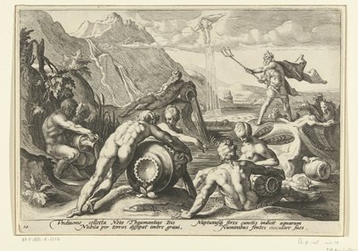 Neptun og elvegudene forårsaker en flom Ovids metamorfoser (serietittel) av Hendrick Goltzius (workshop of)