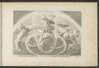 Orden i kaoset Opprettelsen av de fire elementene Ovidii Metam. lib. I (tittel på objekt) Ovids metamorfoser (serietittel) Gjenskapninger av P. Ovidius Naso (serietittel) av Hendrick Goltzius (workshop of)