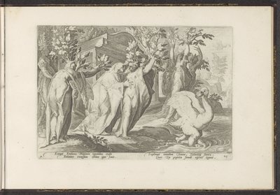 Phaëthons søstre blir til poppel og vennen til en svane Ovids metamorfoser (serietittel) Gjenskapninger av P. Ovidius Naso (serietittel) av Hendrick Goltzius (workshop of)