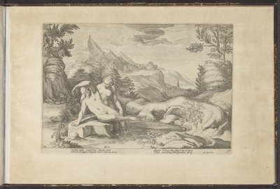 Salmacis og Hermafroditus Ovids Metamorfosen (serietittel) Herscheppingen van P. Ovidius Naso (serietittel) av Hendrick Goltzius (workshop of)