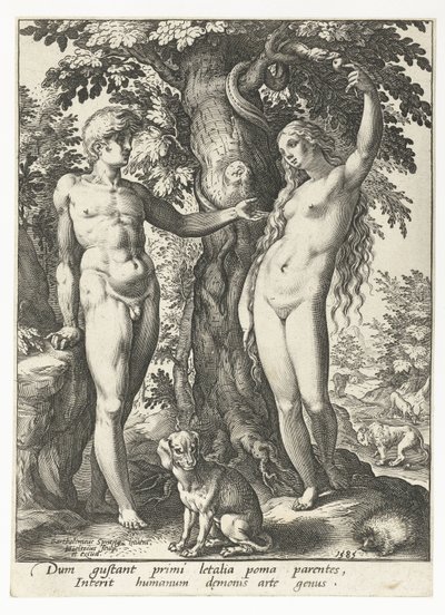 Adam og Eva og slangen av Hendrick Goltzius