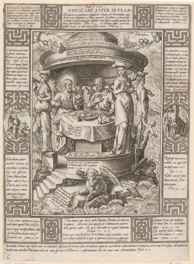 Å bygge på klippen, blad 6 fra serien «Allegorier over den kristne tro» av Hendrick Goltzius