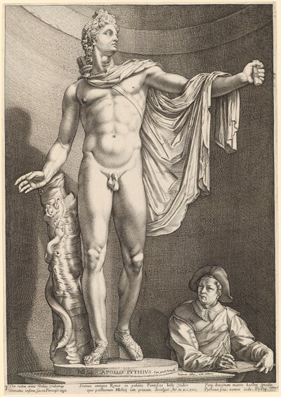 Apollo Belvedere, blad 3 fra "Tre antikke statuer fra Roma" av Hendrick Goltzius
