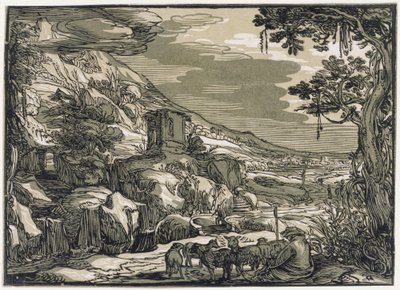 Arkadisk landskap med en gjeter av Hendrick Goltzius