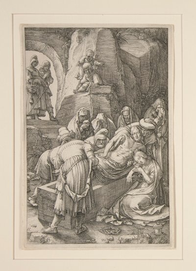 Burial of Christ (The Entombment), fra The Passion, #11 i en serie med 12 graveringer av Hendrick Goltzius