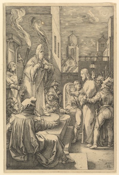 Kristus foran Kaifas, fra «Kristi lidelse» av Hendrick Goltzius