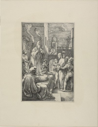 Kristus før Kaifas, plate fire fra The Passion of Christ av Hendrick Goltzius