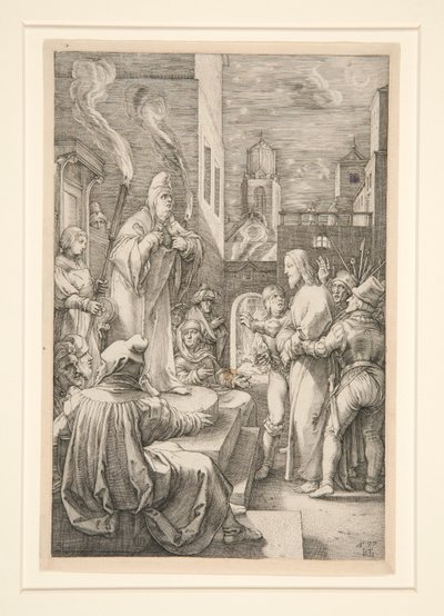 Christ Before Caiphas, fra The Passion, #4 i en serie med 12 graveringer av Hendrick Goltzius