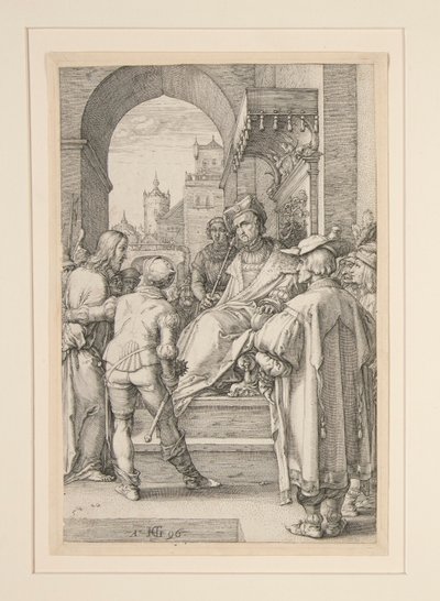 Kristus før Pilatus, fra The Passion, #5 i en serie med 12 graveringer av Hendrick Goltzius