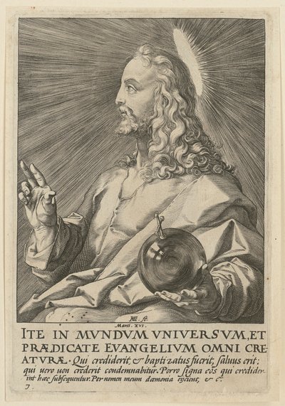 Kristus som Salvator Mundi, blad 7 fra serien «Kristus, de tolv apostlene og Paulus» av Hendrick Goltzius