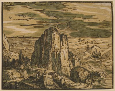 Klippe ved en havkyst av Hendrick Goltzius