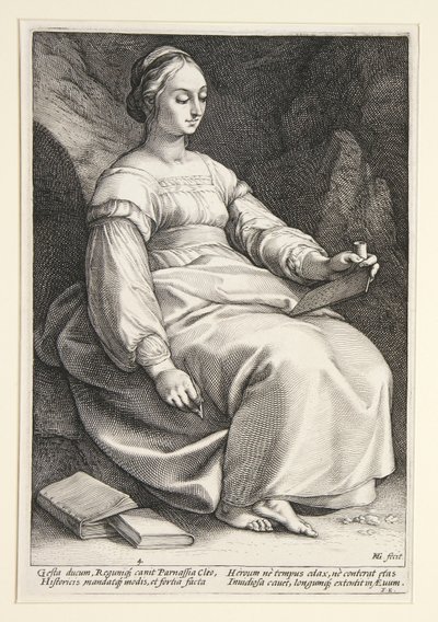 Klio, blad 4 fra serien «De ni musene» av Hendrick Goltzius