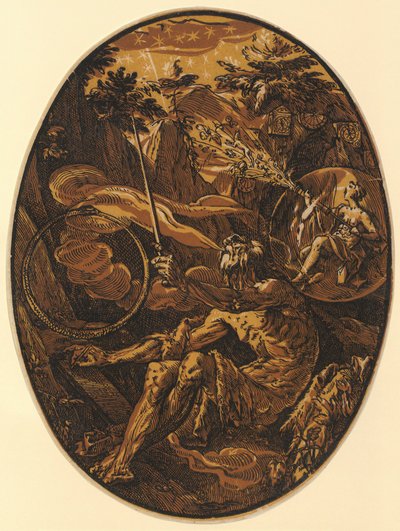 Demogorgon i evighetens hule, blad 1 av serien «Demogorgon og de guddommelige vesener» av Hendrick Goltzius