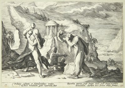 Deukalion și Pyrrha populează lumea în Nynorsk norvegian av Hendrick Goltzius