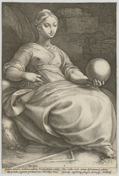 Erato, plate 7 fra serien «Ni muser» av Hendrick Goltzius