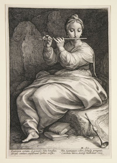 Euterpe, plansje 6 fra serien De ni musene av Hendrick Goltzius