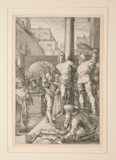 Flagellation of Christ, fra The Passion, #6 i en serie med 12 graveringer av Hendrick Goltzius