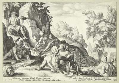 Elveguden Peneus omgitt av andre guddommelige skikkelser av Hendrick Goltzius