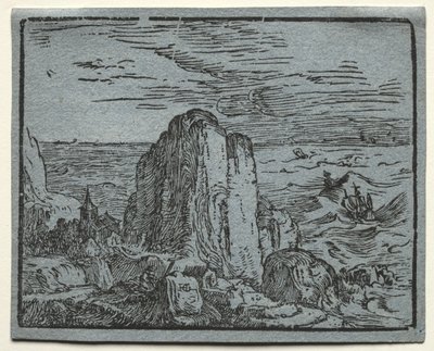 Fire små landskap: No.4, Cliff on the Seashore av Hendrick Goltzius