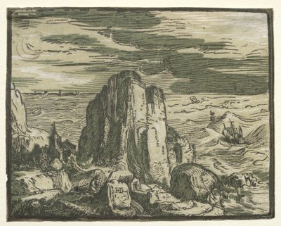 Fire små landskap: nr. 4, Cliff on the Seashore av Hendrick Goltzius