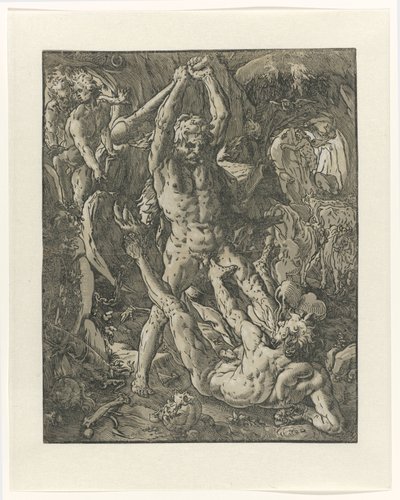 Hercules beseiret Cacus Hercules en Cacus av Hendrick Goltzius