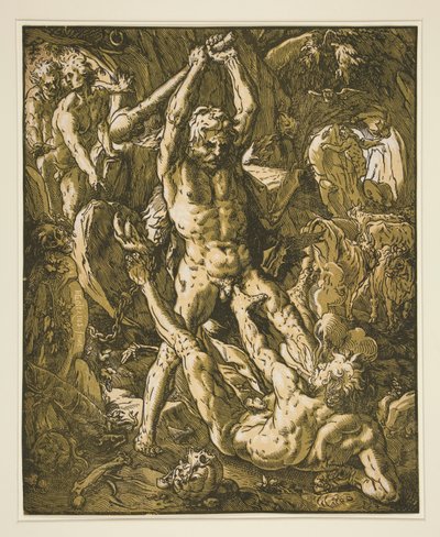 Hercules dreper Cacus av Hendrick Goltzius