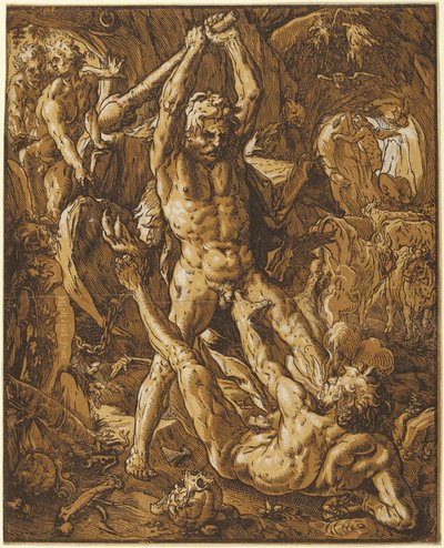 Herkules dreper Cacus av Hendrick Goltzius