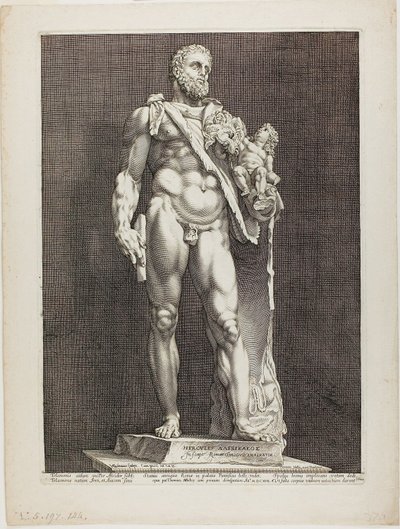 Hercules og Telephos, plate to fra Three Famous Antique Sculptures av Hendrick Goltzius