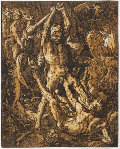 Hercules dreper Cacus av Hendrick Goltzius