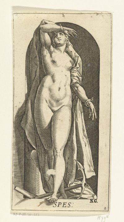 Heap Spes (tittel på objekt) De syv dyder (serietittel) av Hendrick Goltzius