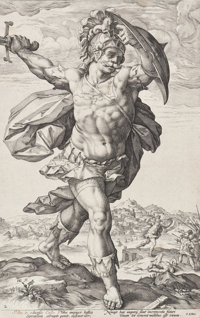 Horatius Cocles (Romerske helter, blad 2) av Hendrick Goltzius