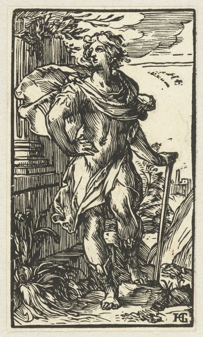 Ung mann med spaserstokk av Hendrick Goltzius