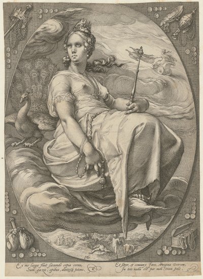 Juno, blad 3 fra serien «Tre gudinner» av Hendrick Goltzius