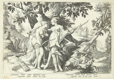 Jupitor forkledd som Diana forfører Kallisto av Hendrick Goltzius