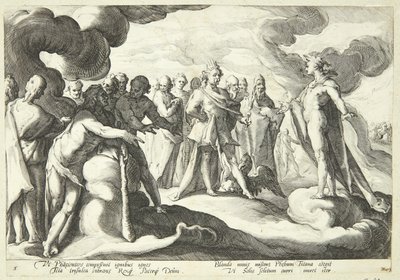 Jupiter og gudene ber Helios om å gjenoppta kontrollen over solvognen av Hendrick Goltzius