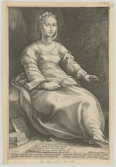Kalliope, blad 1 i serien «De ni musene» av Hendrick Goltzius