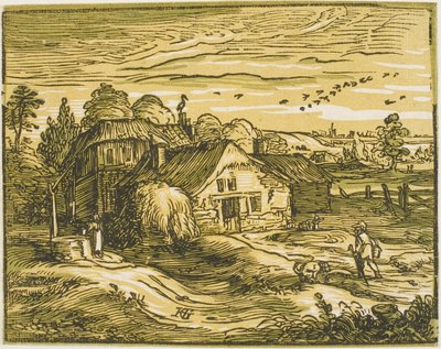 Landskap med gårdshus, fra Four Small Landscapes av Hendrick Goltzius