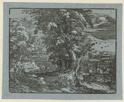 Landskap med sittende par Fire små landskap (serietittel) av Hendrick Goltzius
