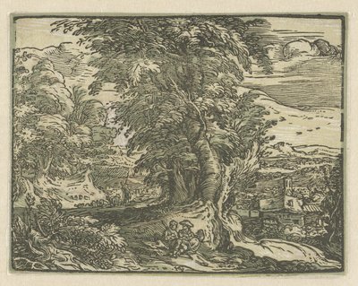 Landskap med sittende par Fire små landskap (serietittel) av Hendrick Goltzius