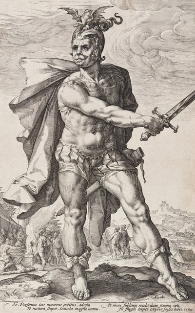 Mucius Scaevola (Romerske helter, plate 3) av Hendrick Goltzius