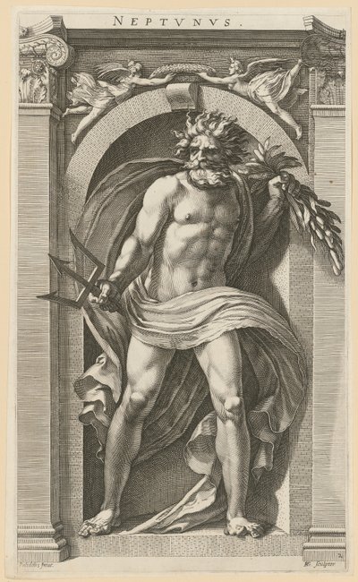 Neptun, side 2 i serien «Åtte antikke guddommer» av Hendrick Goltzius