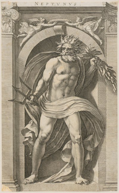 Neptun, side 2 i serien «Åtte antikke guddommer» av Hendrick Goltzius