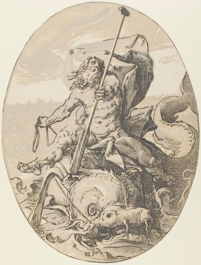 Oceanus, plate to fra Demogorgon and the Deities av Hendrick Goltzius