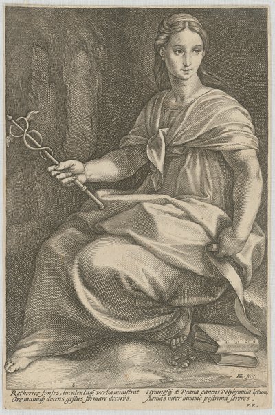 Polyhymnia, blad 8 i serien «Ni muser» av Hendrick Goltzius
